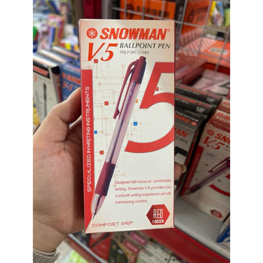 

12 PCS BOLPEN / PULPEN SNOWMAN V-1 0.7MM MERAH