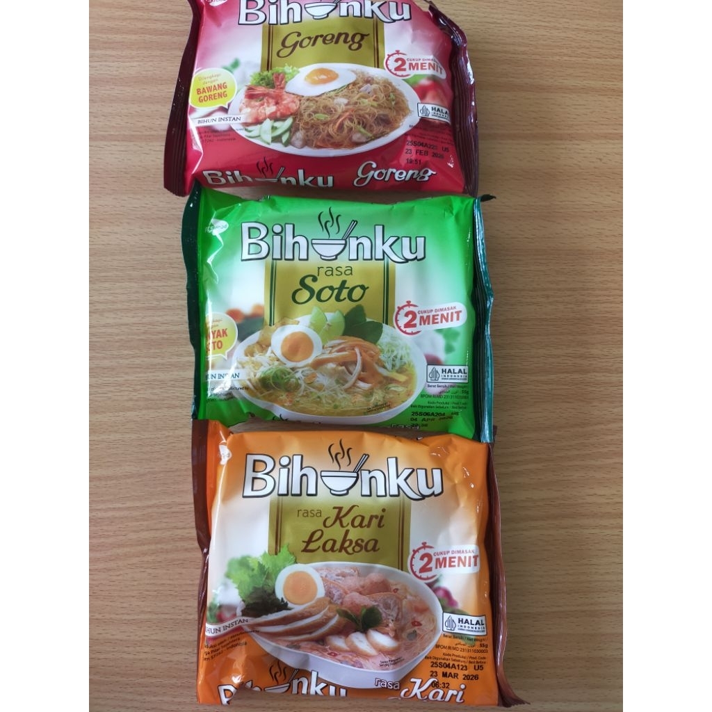 

Bihunku kari laksa 55gr/Bihunku goreng 60 gr/ Bihunku soto 55 gr