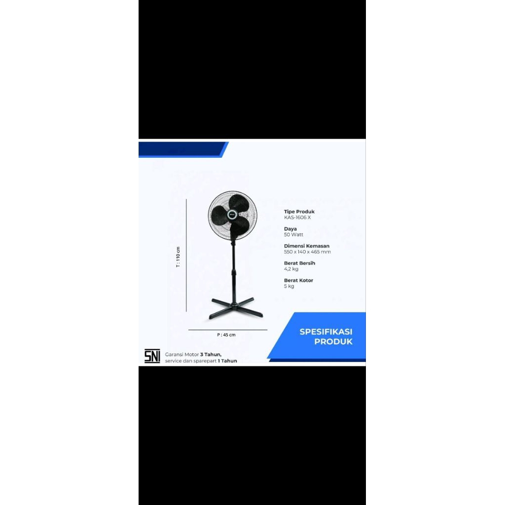 Kipas angin Miyako KAS-1606X Hitam kipas berdiri 16inch standfan angin kencang.
