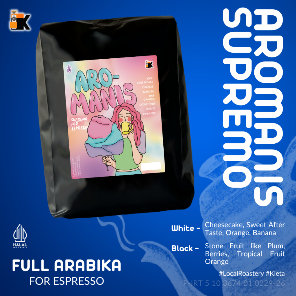 

Kieta Roastery - Biji Kopi Aromanis Supremo Blend 1kg 200g / Bubuk Arabica Roasted Coffee Bean Espresso Based