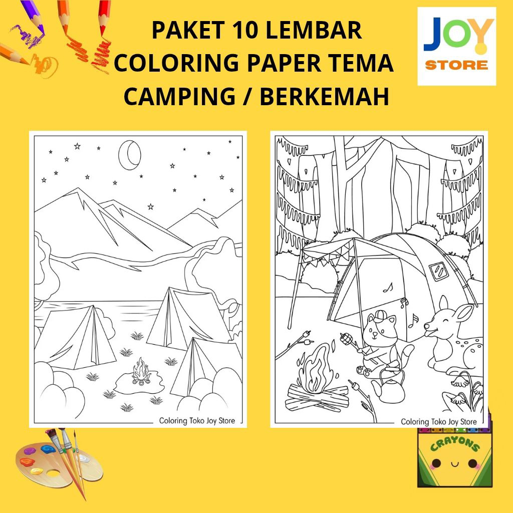 

PAKET 10 Lembar Kertas Gambar Mewarnai Tema Camping / Berkemah Cute Ukuran A4 150 gsm - Coloring Paper 129