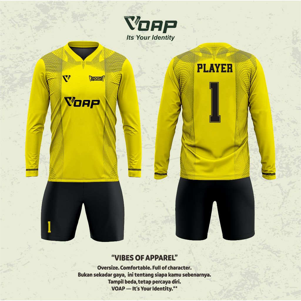 JERSEY KIPER TANGAN PANJANG SEPAKBOLA FUTSAL PRINTING CUSTOM KUNING