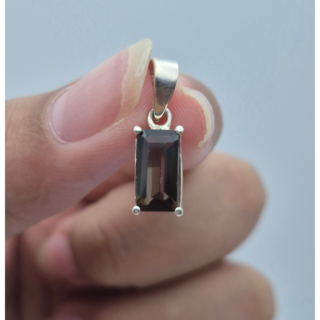 Liontin perak handmade batu smoky quartz natural smoky quartz