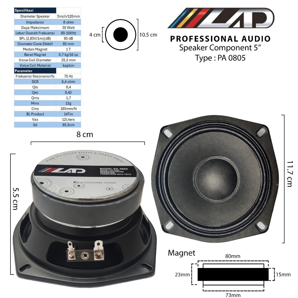 Speaker 5inch LAD PA 0805 Middle Magnet Tebal