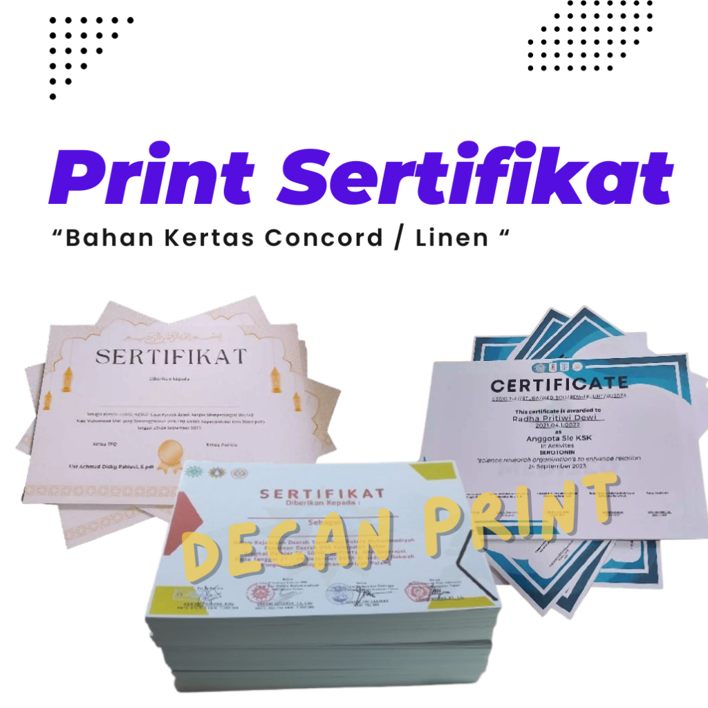 

CETAK SERTIFIKAT A4 / Print Piagam Penghargaan A4 / Print Kertas Sertifikat