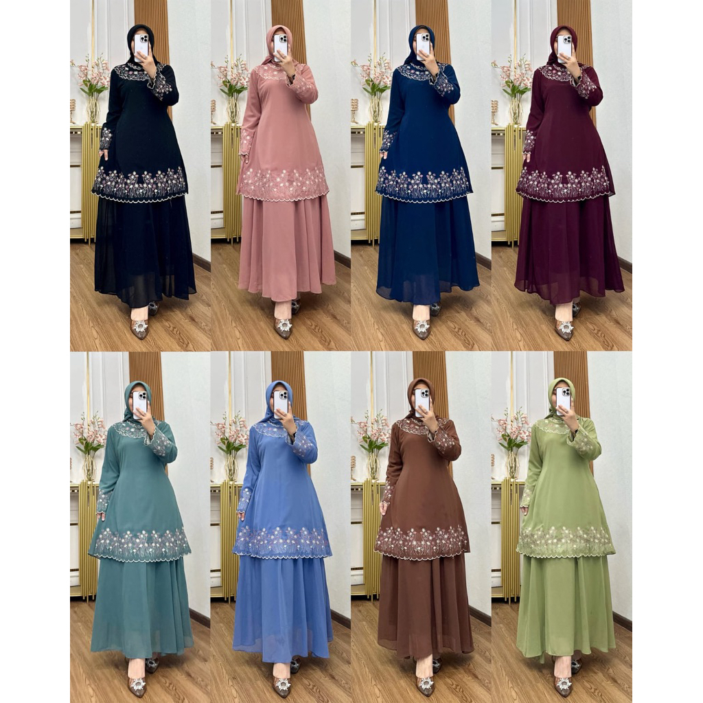 Malay set rok dan hijab by Medina oneset wanita muslimah premium cantik terbaru cod setelan rok sete