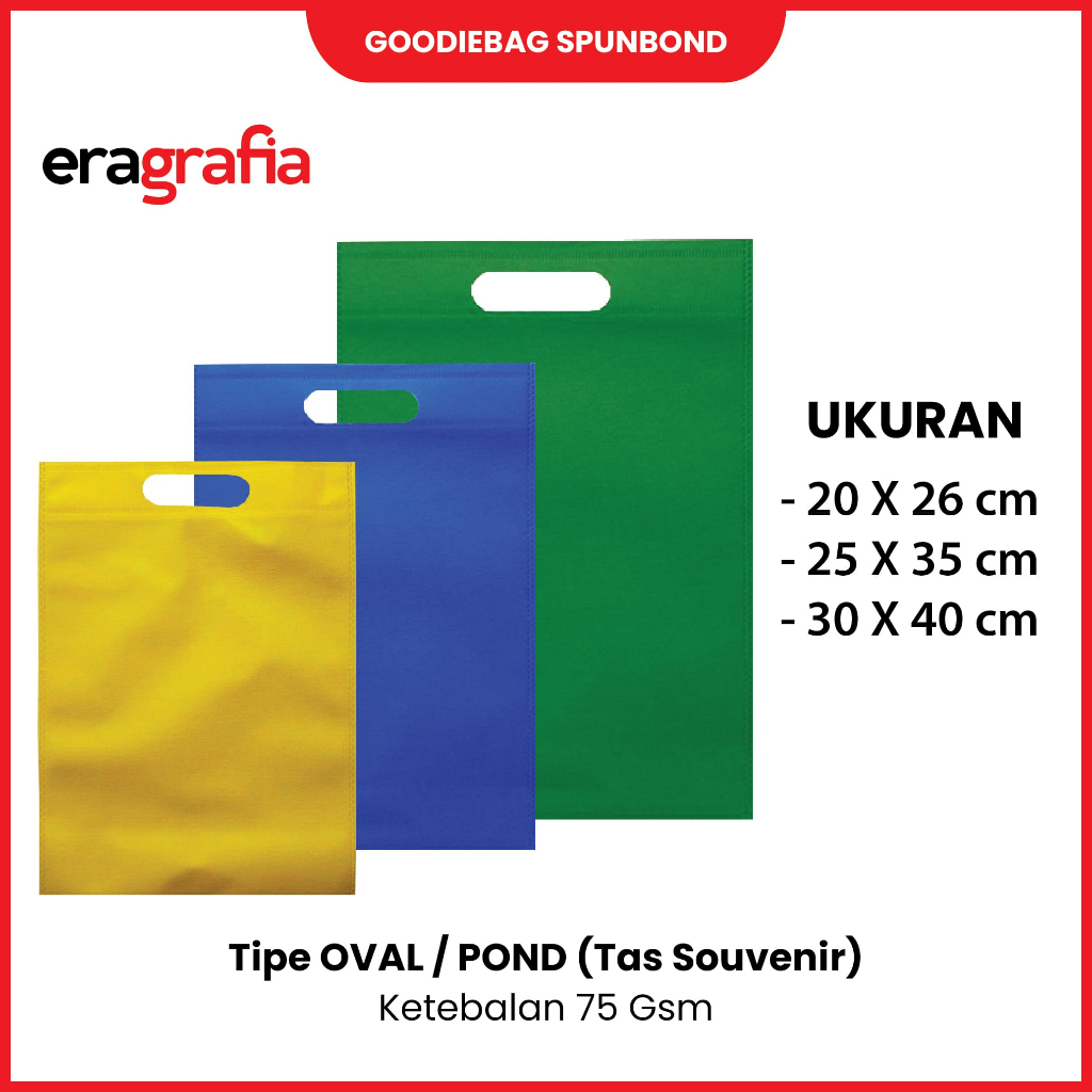 

Tas Souvenir | Bahan spunbond tipe OVAL / POND 20x26, 25x35, 30x40, 65Gsm