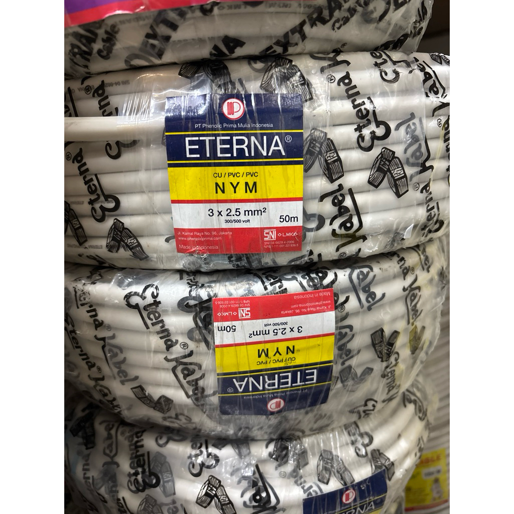 Kabel Listrik ETERNA NYM 3x2.5 3x2,5 50 Meter SNI LMK