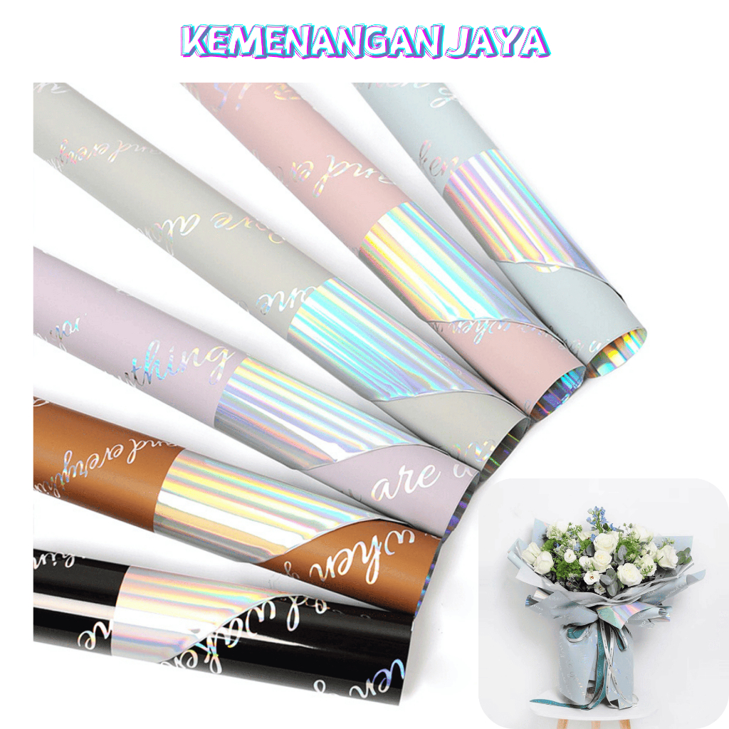 

Isi 20 LEMBAR Kertas Buket Bunga Hologram Bi Color Cellophane Flower Wrapping Paper Plastik OPP Rainbow KB056