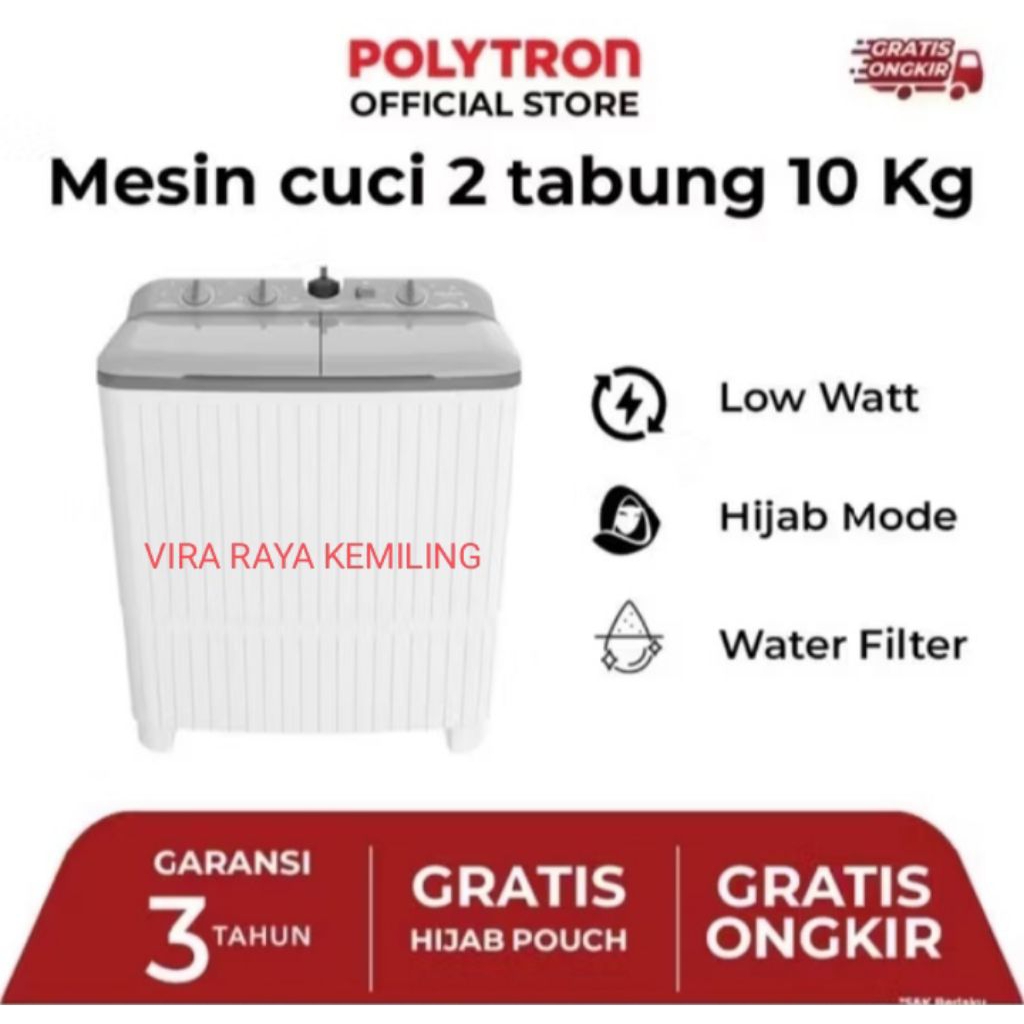 POLYTRON PWM 1076 MESIN CUCI 2 TABUNG 10 KG