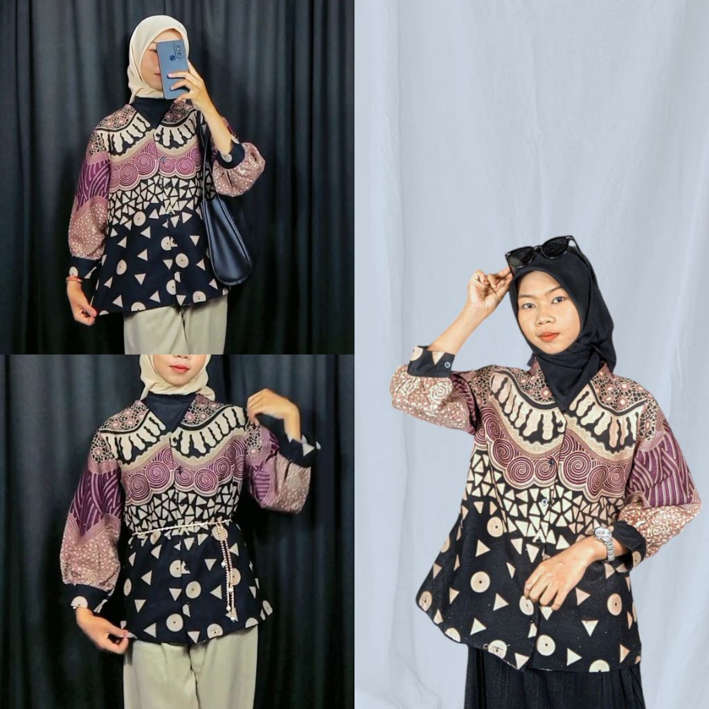 Nadira Blouse Batik | Blouse Batik Cewe Stylish Lengan Balon