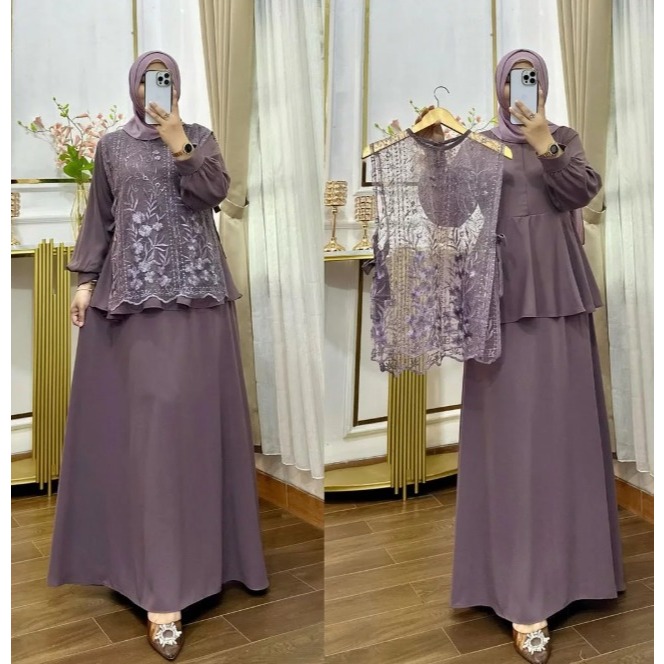 TERBARU!! NAURA DRESS Baju Setelan Dress Panjang Dan Brukat Vest Terpisah Model Terbaru M L XL Gamis