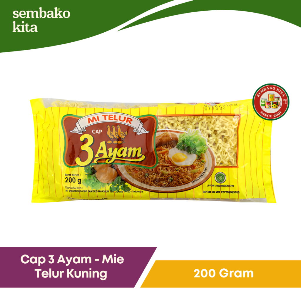 

Mie Telor Kuning Cap 3 Ayam 200g