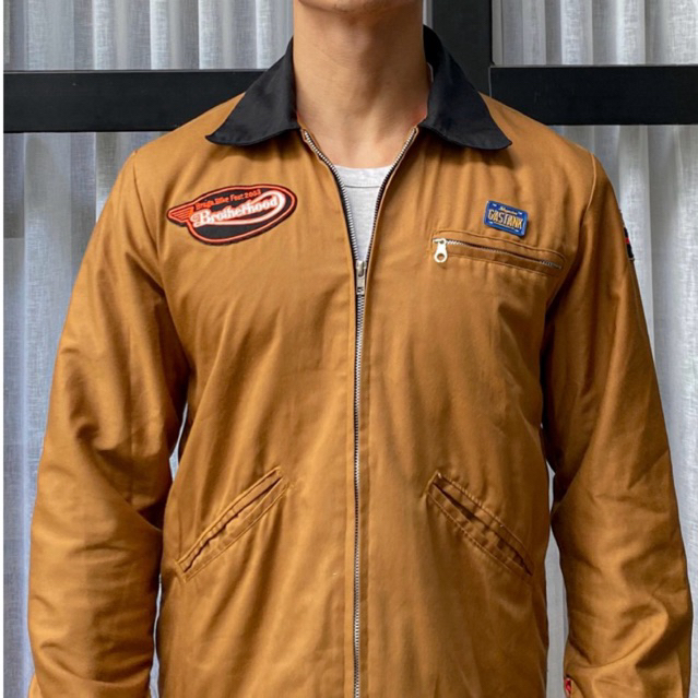 jaket work jacket brown boxy with border patch murah preloved