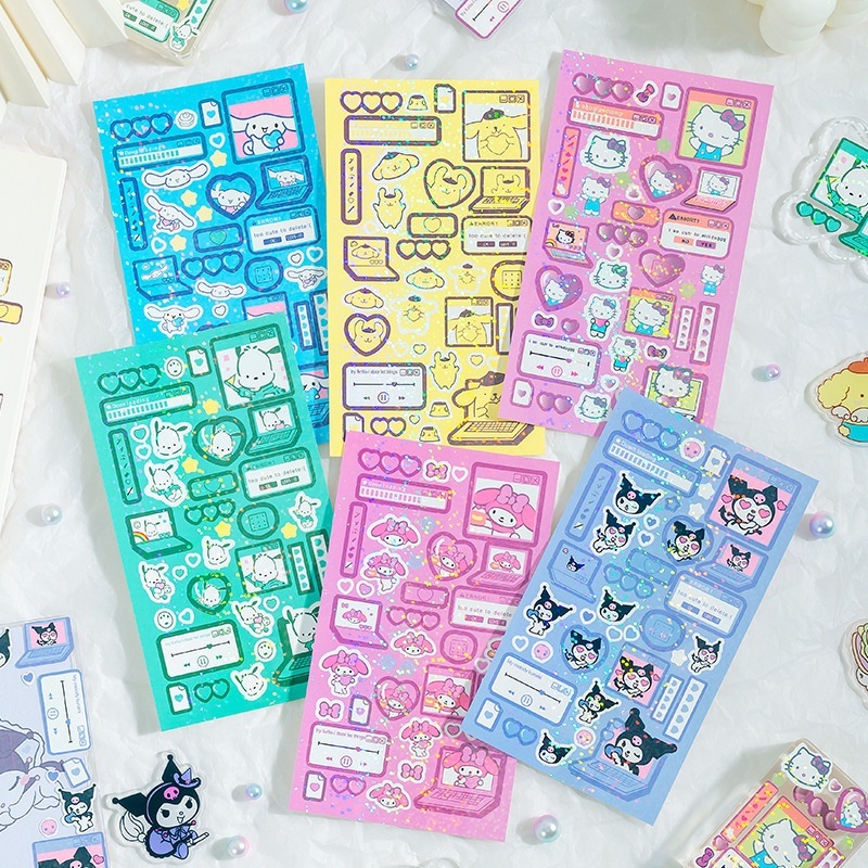 

Sticker Sanrio - Kuromi Melody Hello Kitty Cinnamoroll Purin Pochacco - Hologram Glitter 1 set isi 6