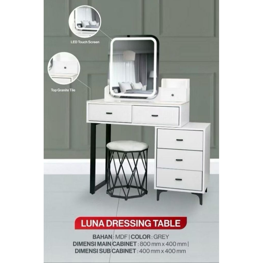 Meja Rias Import Kaca LED Top Table Granite Tile