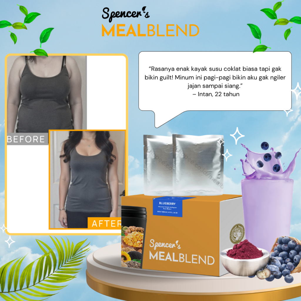 

Spencer's MealBlend Rasa Blueberry Splash - Meal Replacement Diet High Protein Langsing