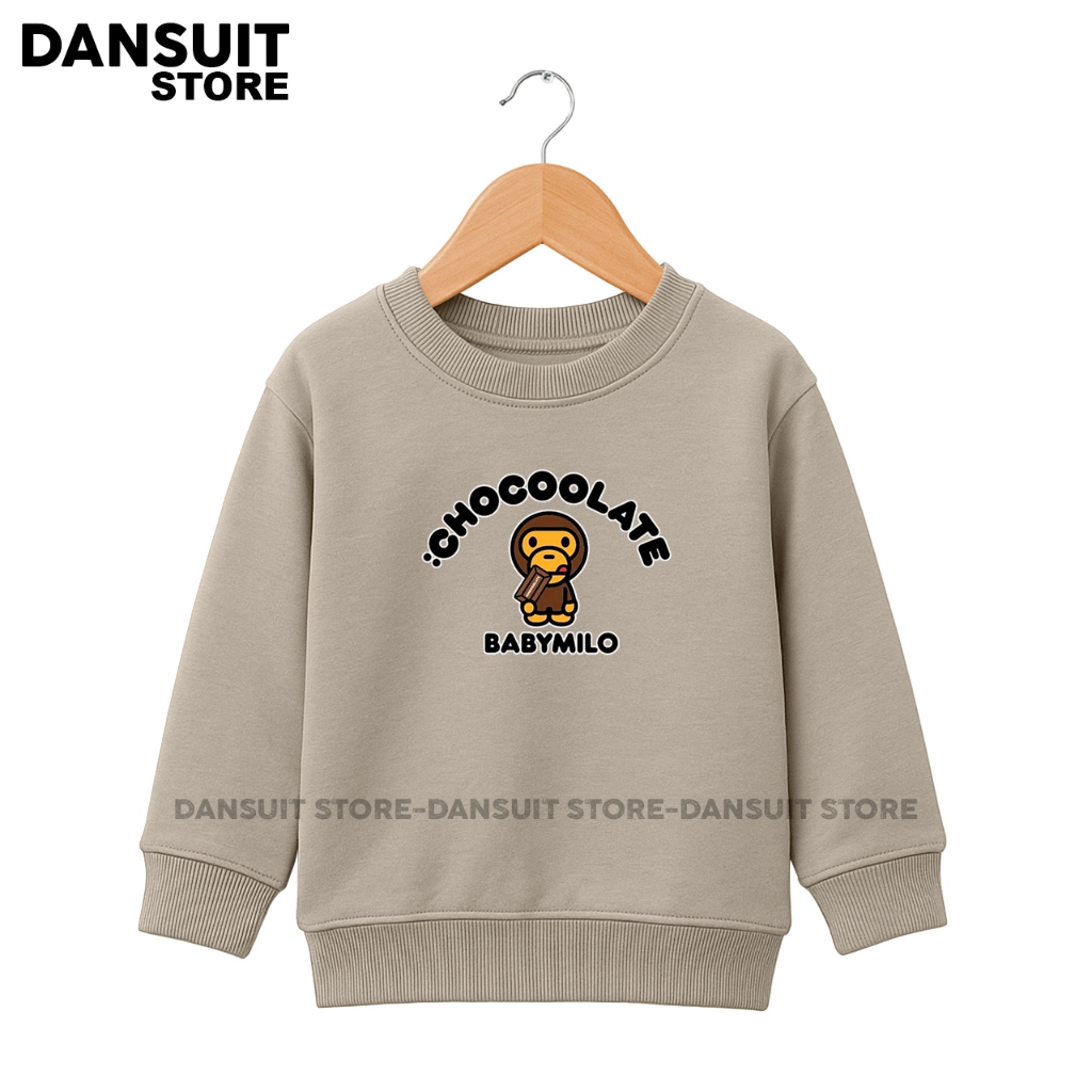 Sweater Crewneck Anak Laki-laki/Perempuan Umur 4-14 Tahun Motif Sablon BABY MILO Bahan Tebal Premium