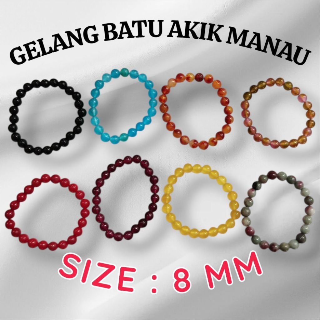 GELANG BATU AKIK MANAU SIZE 8 MM BATU AKIK ASLI