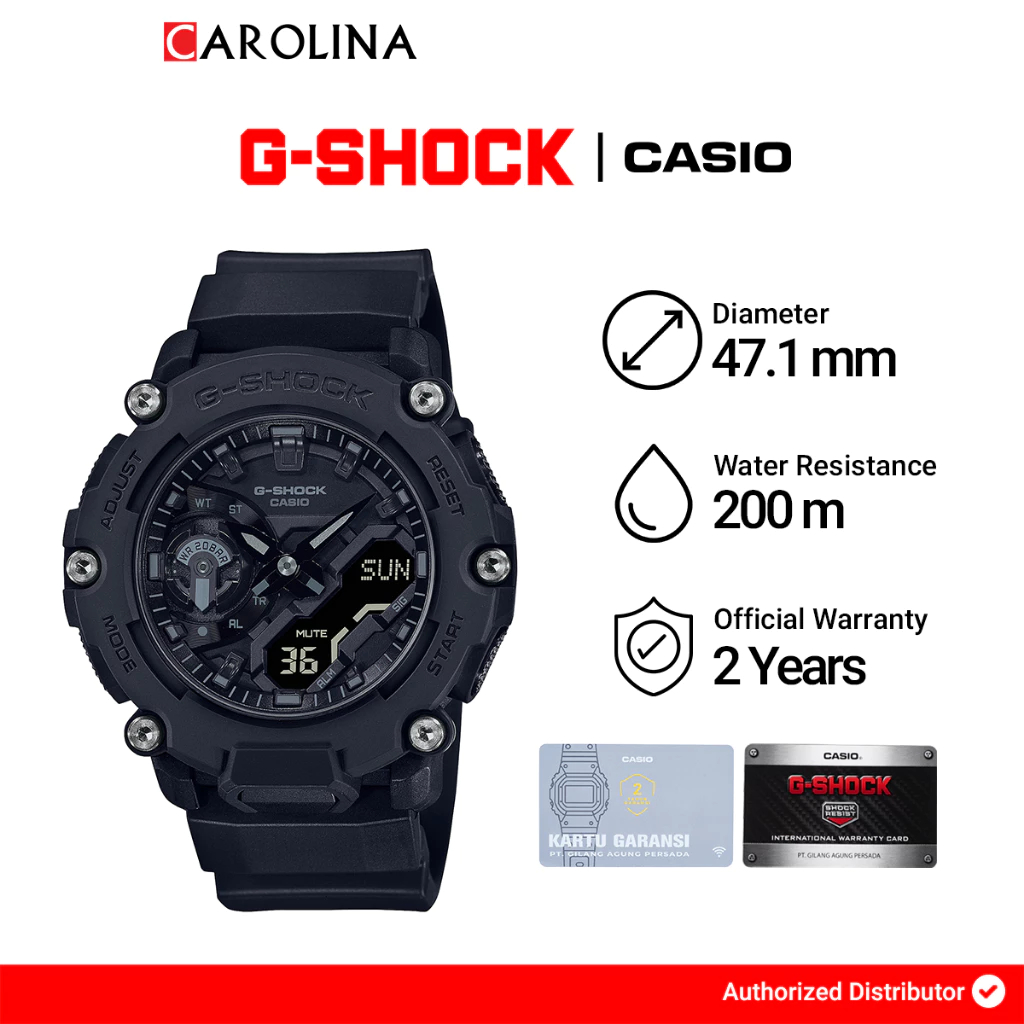 Jam Tangan Pria Casio G-Shock GA-2200BB-1A Carbon Core Guard Black Digital Analog Dial Black Resin B