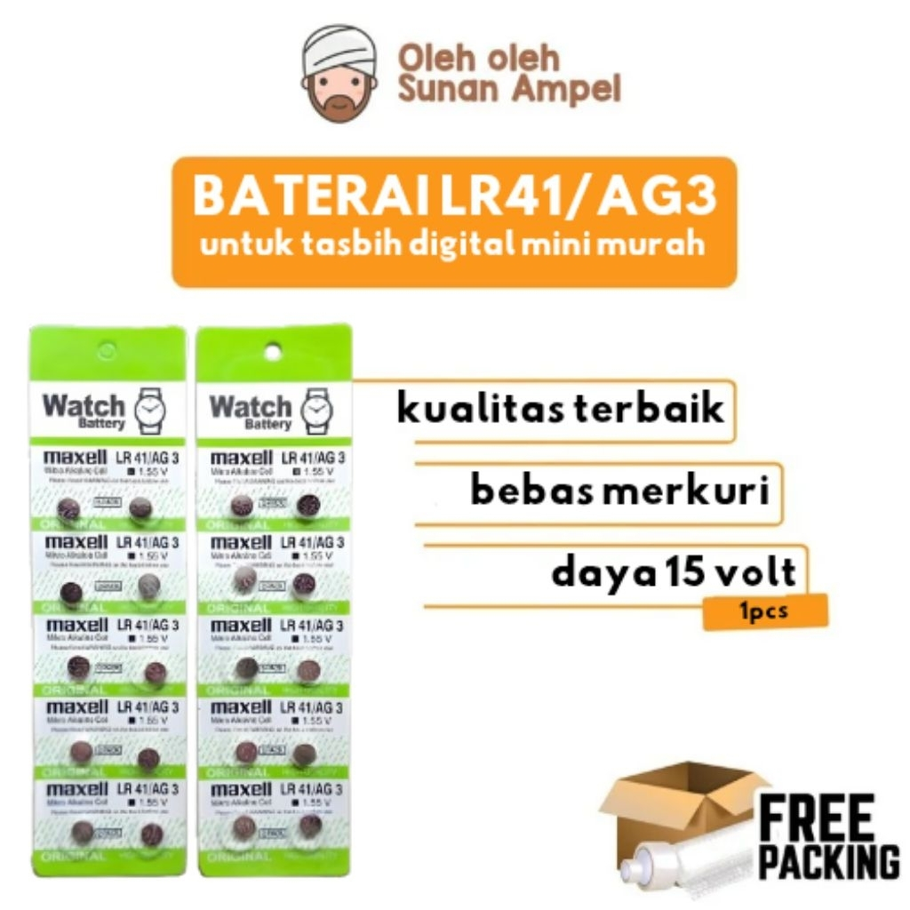 BATERAI LR 41 / AG 3 Tasbih Digital Alarm Jam Dll Maxell Bagus Berkualitas Terbaik.