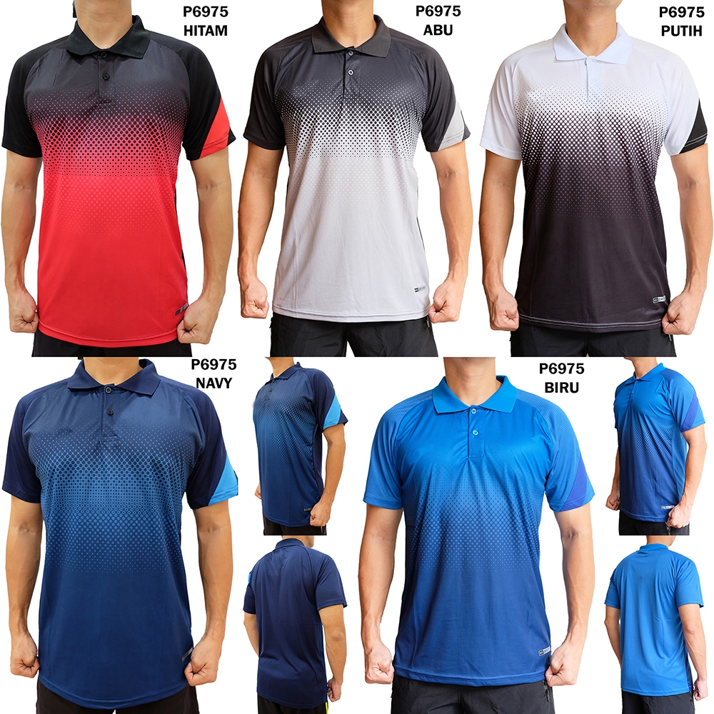 Polo Olahraga Pria P6975 Kaos Berkerah Baju Olah Raga Training Running Gym Fitnes Golf Gowes Lari Mu