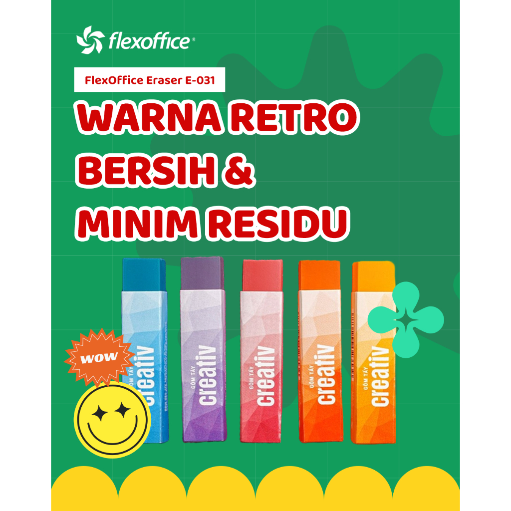 

FlexOffice Eraser E-031 warna random penghapus warna lucu minimalis ungu pink orange biru