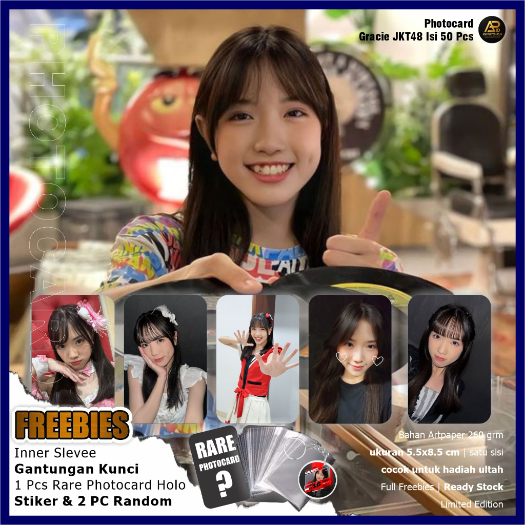 Photocrad JKT48 Edisi Gracie Octaviani (Grace JKT48) isi 50 Pcs Fanmade | Bonus Ganci, Rare Card, 2 