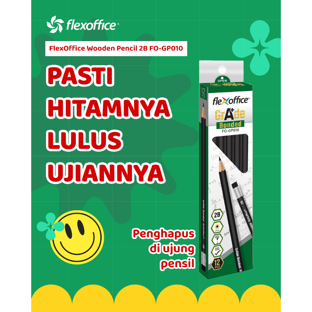 

FLEXOFFICE WOODEN PENCIL WITH ERASER FO-GP010 2B pensil 2B ujian lulus sekolah aman anak