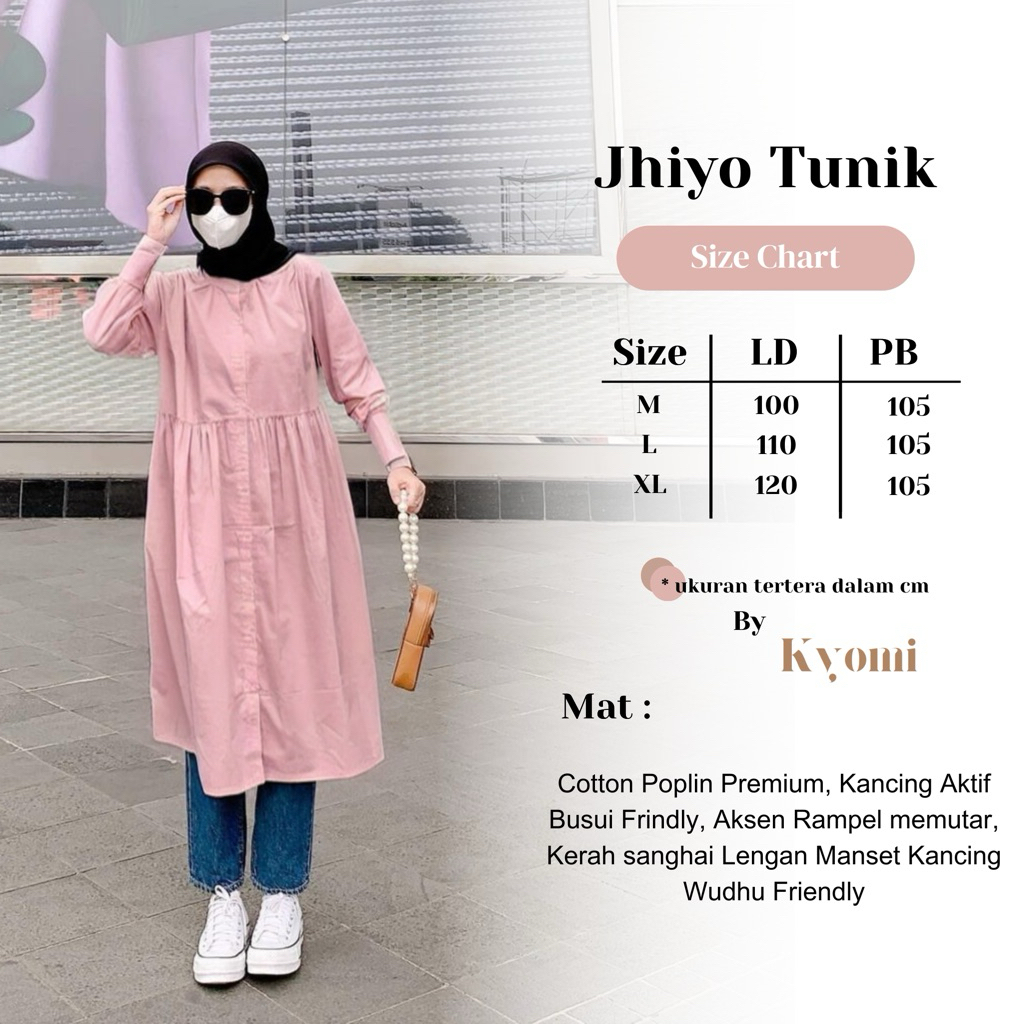 Jhiyo Long Tunik Bahan Katun Poplin Premium By Kyomi-Tunik Polos Rample Simple Casual Terbaru 2025-T