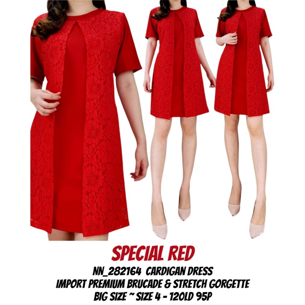 Dress wanita brukat import KHUSUS MERAH BIG SIZE / UKURAN JUMBO BESAR  natal & imlek 282164