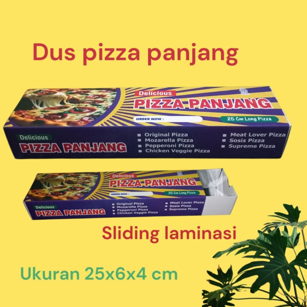 

BOX PIZZA PANJANG,DUS PIZZA LONG SLIDING 3 DIMENSI UK.25X6X4CM ISI 50