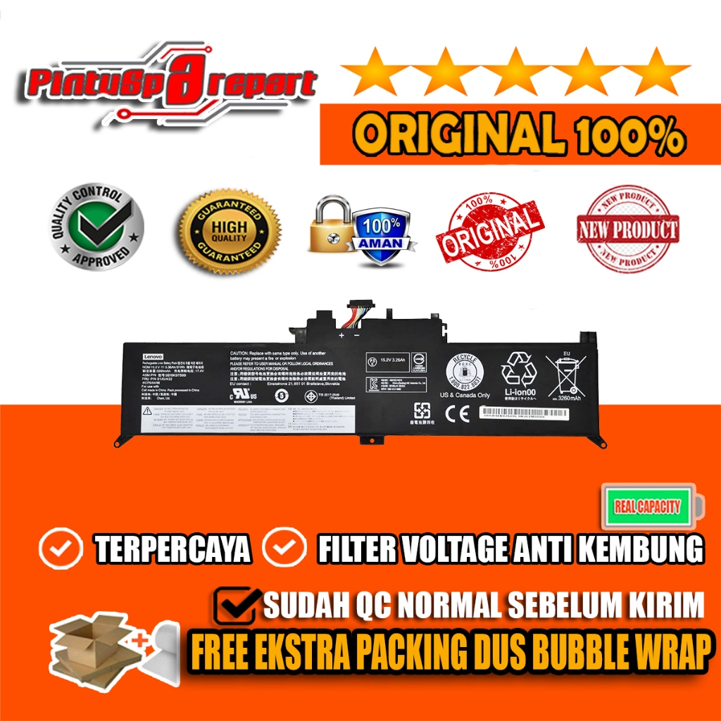 (Genuine 01AV434) Original Baterai Laptop Thinkpad Yoga 260 370 X260 X380 SB10K97591 01AV432 01AV433