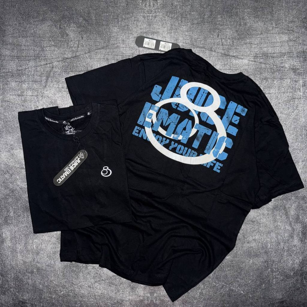 BAJU KAOS JUICE EMATIC HITAM BAHAN COTTON COMBED 30S ADEM NYAMAN DIPAKAI TSHIRT JUICE EMATIC BLACK