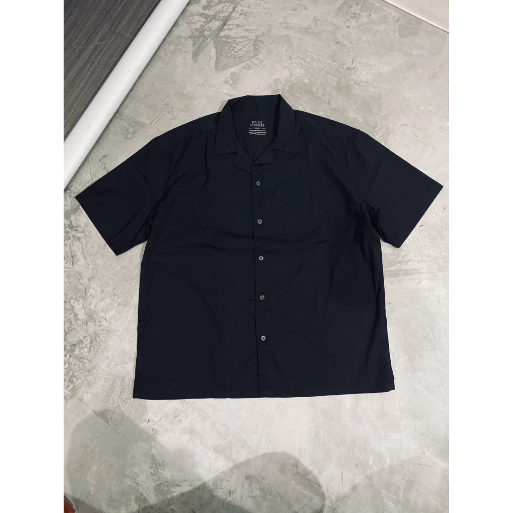 Wego standard open collar Shirt Black