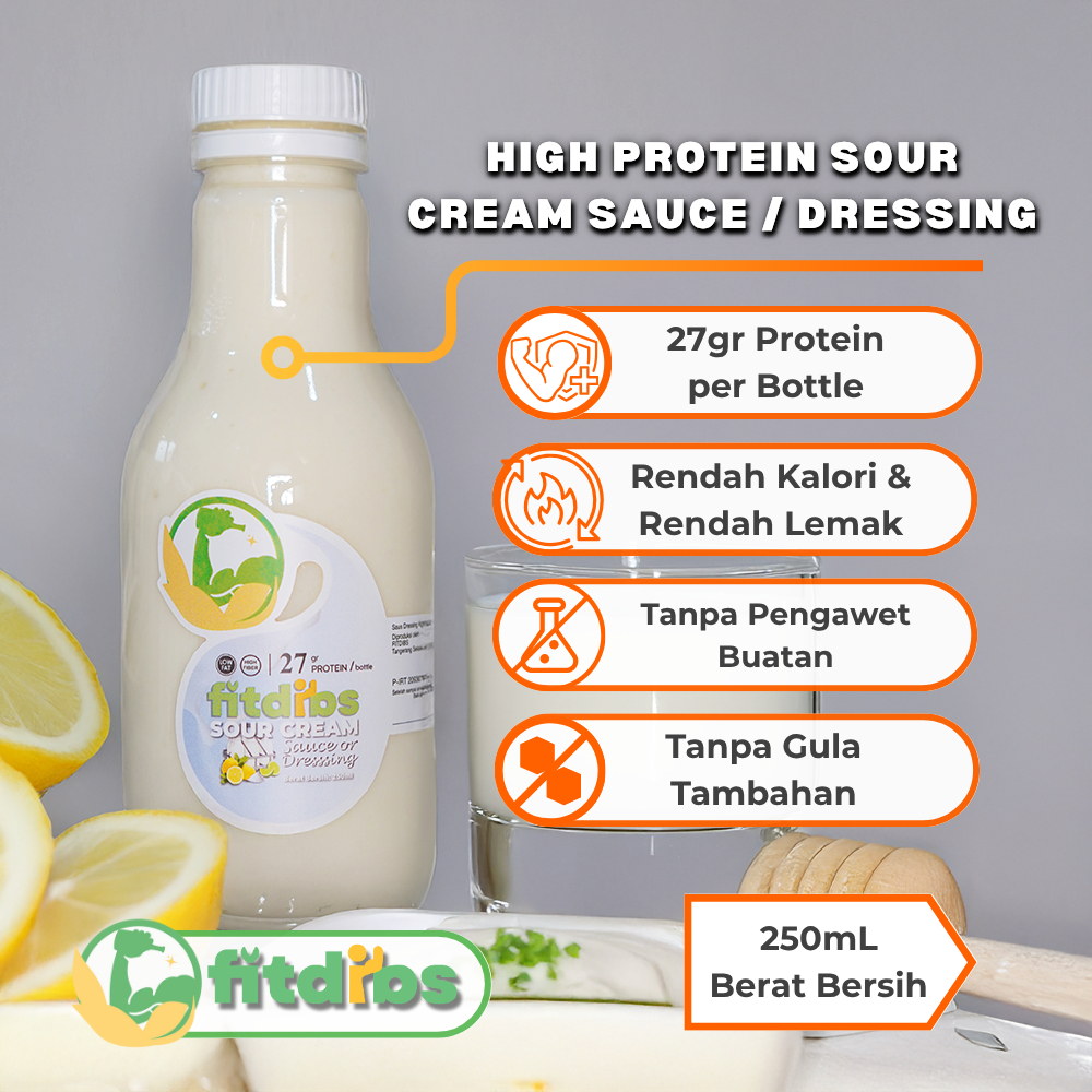 

FITDIBS Healthy Sour Cream Sauce Dressing | Saus Dressing Salad Krim Asam Diet Sehat Rendah Kalori Tinggi Protein dan Serat