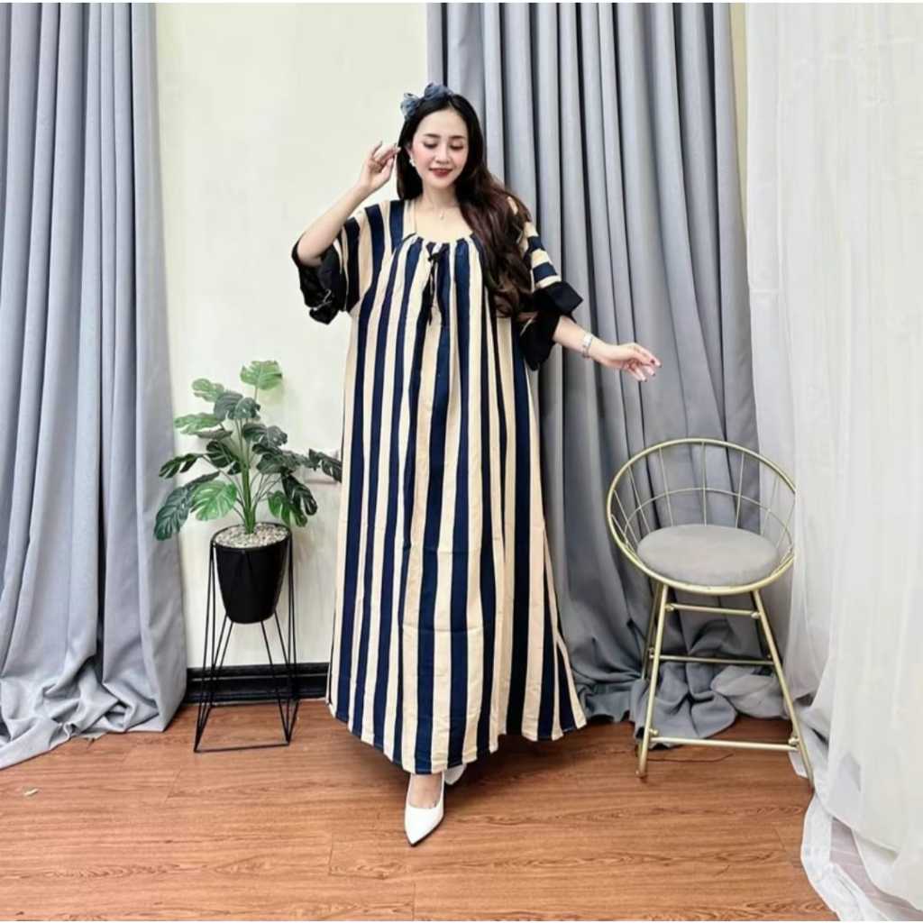 Daster Rayon Fuji Motif Salur Andin Busui Friendly Dress Kekinian