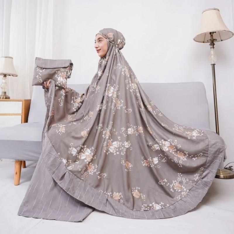 Mukena Dewasa Rayon Bali Adem Motif Bunga Tulip - Ukuran Jumbo Traveling