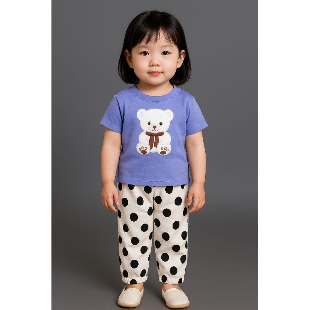 CHERYSTORE88 SETELAN BAJU ANAK PEREMPUAN ANAK SESY POLKA BAHAN SPANDEX DAN VOXY