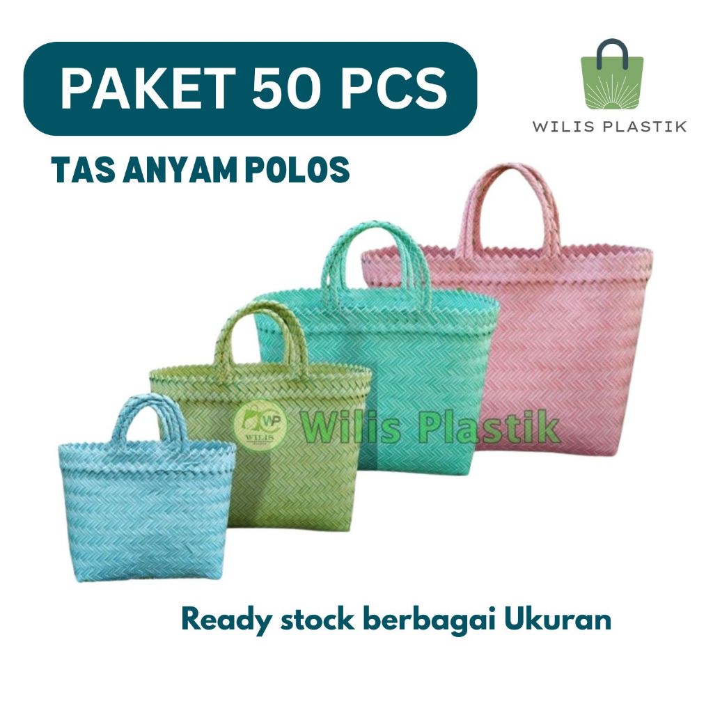 

Wilis Plastik PAKET 50 Pcs Tas Anyam POLOS Ready Stock untuk Souvenir Bahan Tebal Berbagai Ukruran
