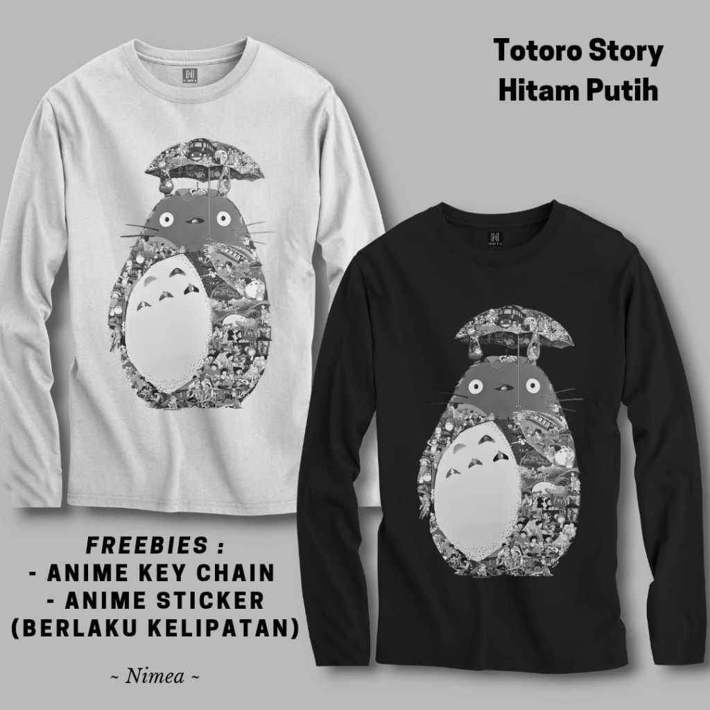 Kaos Lengan Panjang Anime Totoro Story Hitam Putih - Nimea