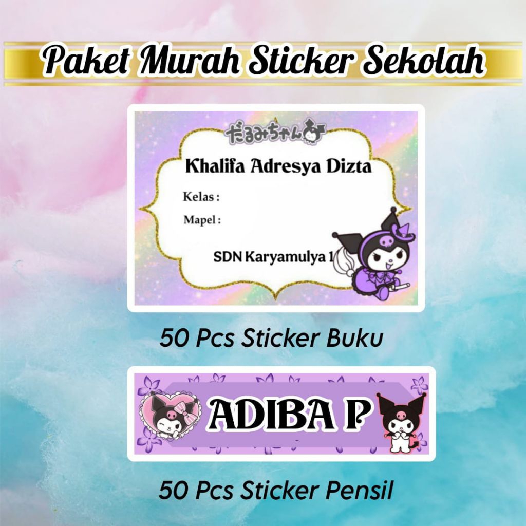 

(ISI 100 PCS) STICKER BUKU SEKOLAH + STICKER PENSIL MOTIF KUROMI