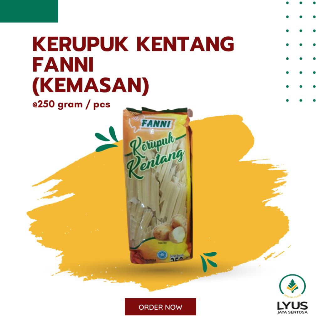 

KERUPUK KENTANG FANNI KEMASAN 250GR // 1 DUS // 5KG // 20PCS