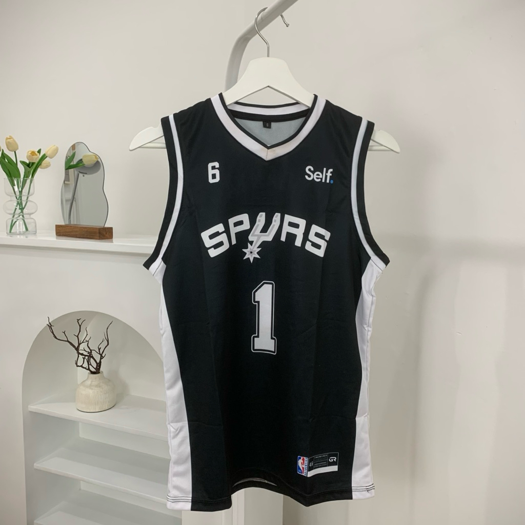 [ORIGINAL] Jersey Basket Spurs Victor Wembanyama #1 Hitam Black Swingman Kaos Basket Bola Basket T-S