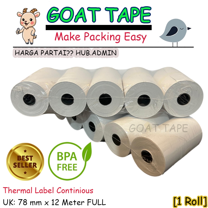 

Label Continious Sticker Resi Thermal Barcode 78 mm x 12 Meter / Kertas Label Continious 78x12 Meter