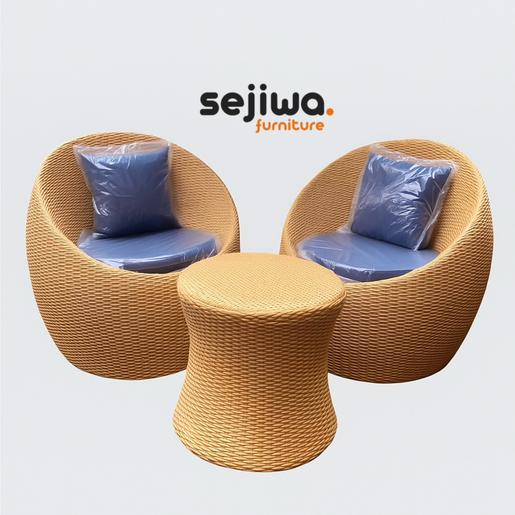 Set Kursi Teras Rotan Sintetis / Kursi Outdoor Anyaman Rotan Sintetis / Kursi Balkon