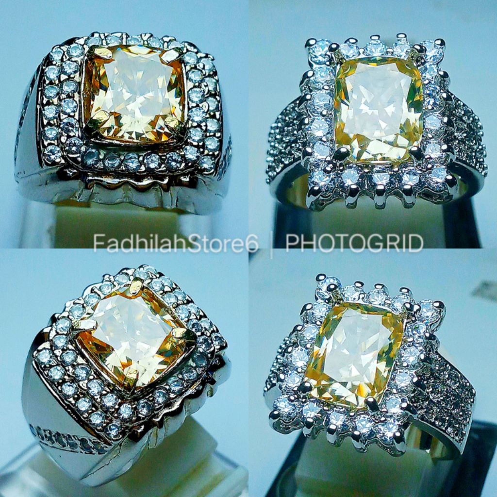 Cincin Pria & Wanita Simulant Diamond Yellow Moissanite Kotak + Memo Lab