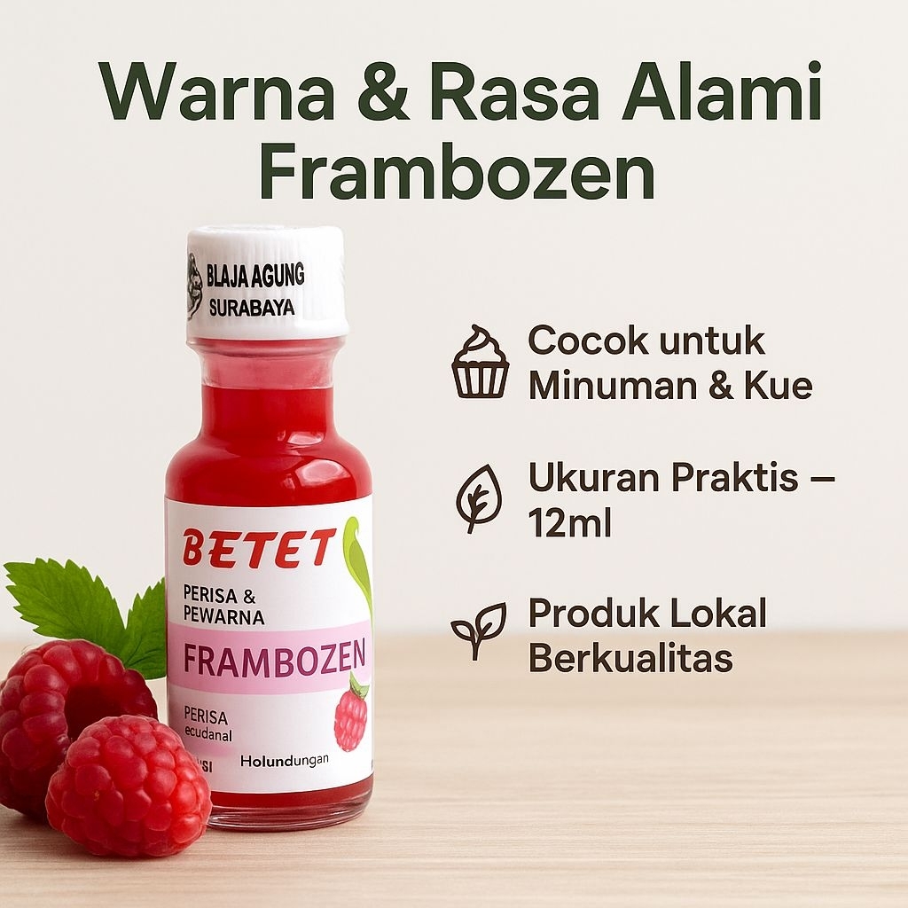

Betet Perisa & Pewarna Frambozen 12ml – Rasa & Warna Alami untuk Makanan & Minuman