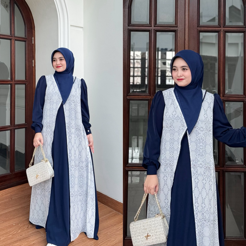 NNfashion Khansa Dress Couple Anak Gamis Muslimah-Navy
