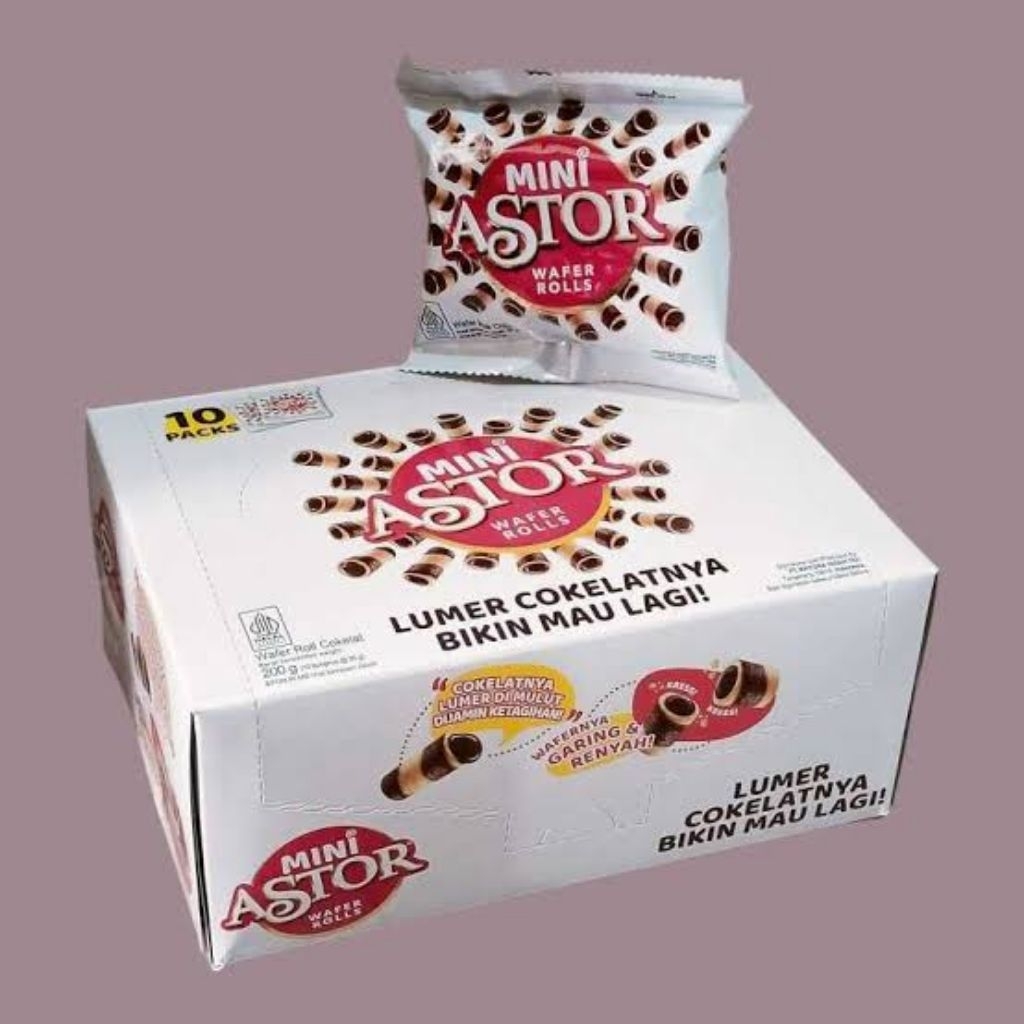 

Mini Astor Wafer Rolls Box 200 gr isi 10 Sachet